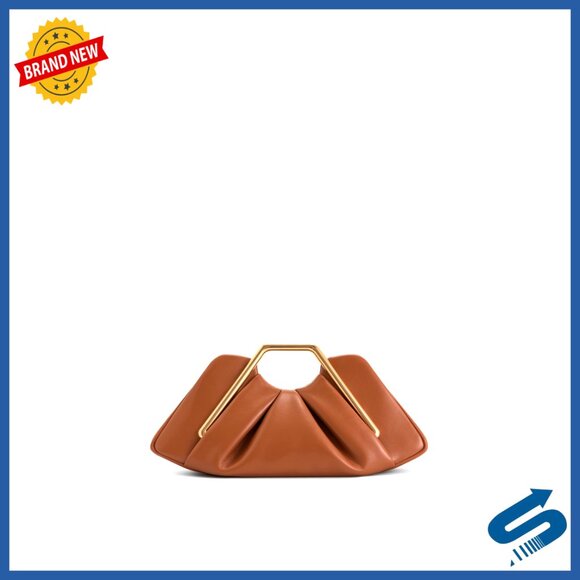 Vegan Leather Clutch Elegant Minimal Chic Evening Bag Gold Hardware Fits Phone